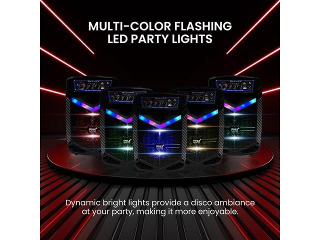 Pyle 8' Portable Bluetooth PA Speaker System with Rechargeable Battery, Flashing Party Lights, and Karaoke Microphone - 400 Watt MAX