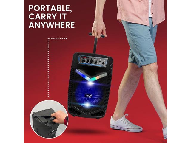 Pyle 8' Portable Bluetooth PA Speaker System with Rechargeable Battery, Flashing Party Lights, and Karaoke Microphone - 400 Watt MAX