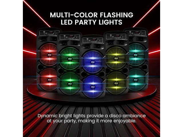 Pyle Dual 8' Portable Bluetooth PA Speaker System with Rechargeable Battery, Flashing Party Lights, and FM Radio - 600 Watt MAX