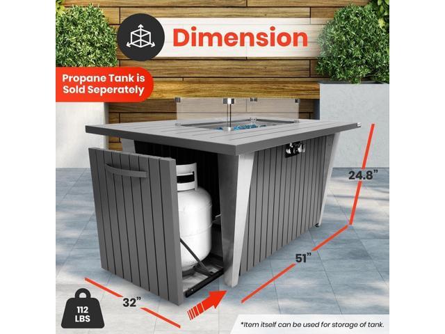 SereneLife Propane Gas Fire Pit Table - 50,000 BTU Rectangle Gas Fire Pit with Glass Wind Guard and Weather Cover