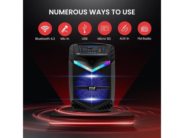 Pyle 15 Portable Bluetooth PA Speaker - 1200W Max, Rechargeable Battery, Party Lights, Black