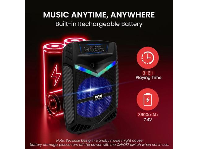 Pyle 15 Portable Bluetooth PA Speaker - 1200W Max, Rechargeable Battery, Party Lights, Black