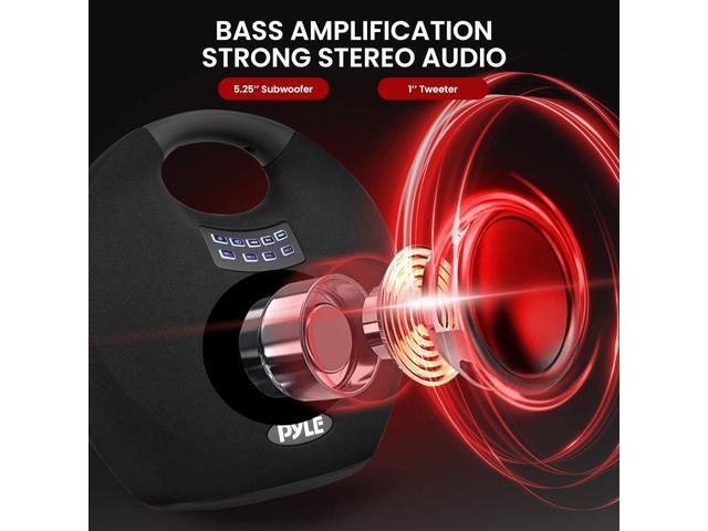 Pyle 5.25' Portable Wireless Bluetooth Streaming Speaker with Rechargeable Battery & Wired Microphone - Black (PNX6BK)