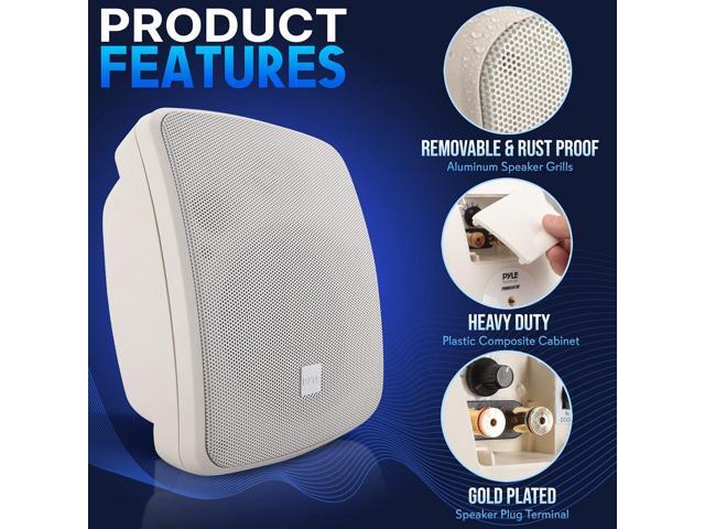Pyle 3.5' Waterproof On-Wall Patio Commercial Speaker, 2-Way Full-Range Stereo Sound with 70V Transformer - White (PDWR445TW)