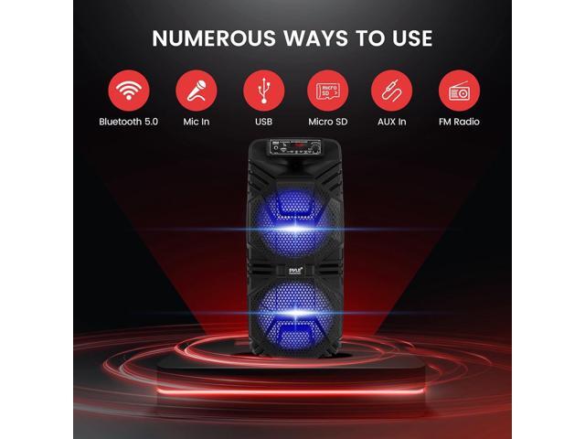 Pyle Dual 8 Portable Bluetooth PA Speaker - Rechargeable with Party Lights and FM Radio (600 Watt MAX)