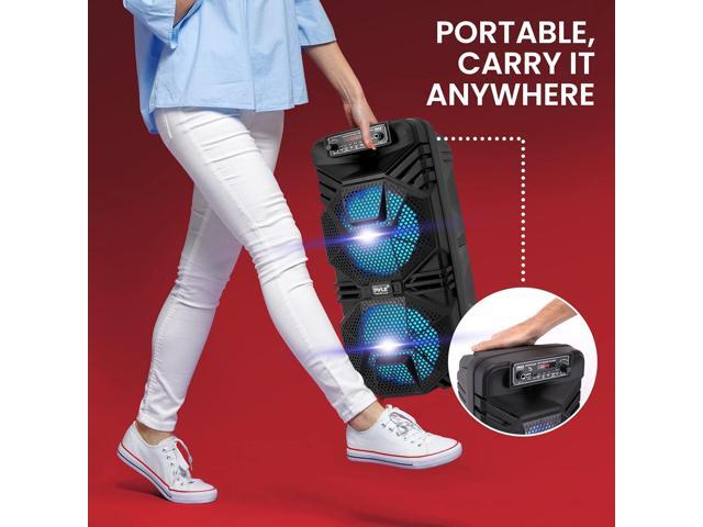 Pyle Dual 8 Portable Bluetooth PA Speaker - Rechargeable with Party Lights and FM Radio (600 Watt MAX)