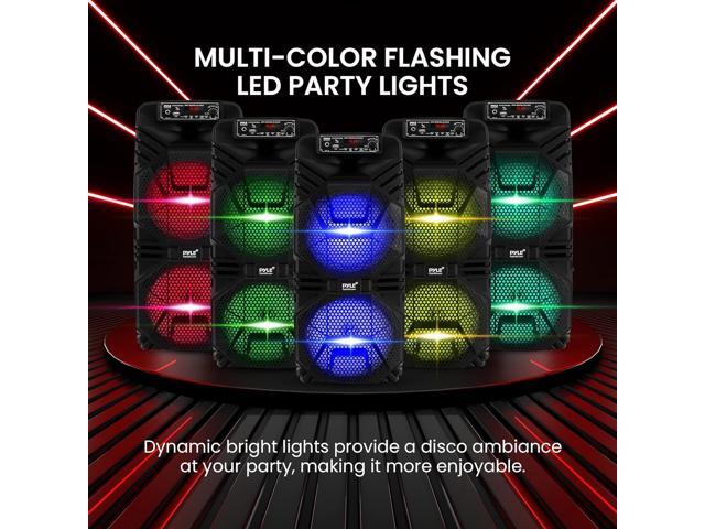 Pyle Dual 8 Portable Bluetooth PA Speaker - Rechargeable with Party Lights and FM Radio (600 Watt MAX)