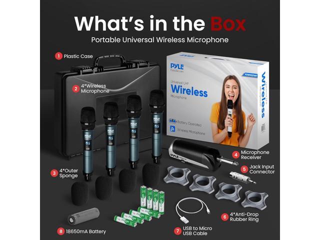 Pyle UHF Quad Channel Wireless Microphone System - Includes (4) Handheld Microphones (Green)