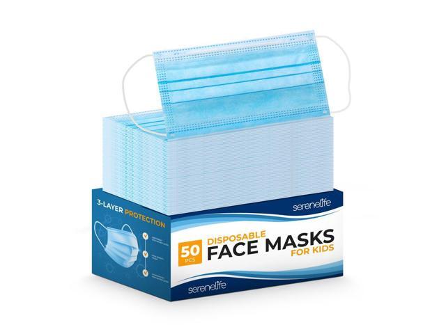 SereneLife 50 Pcs. Disposable Face Masks - 3 Layer Protection, Breathable, For Kids, SKU SLDKPLY50