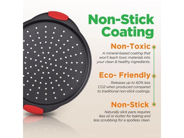 NutriChef 2-Pc. Non-Stick Pizza Tray with Silicone Handle - Round Steel Pizza Pan with Perforated Holes, SKU NCBPIZX2