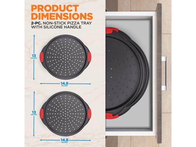 NutriChef 2-Pc. Non-Stick Pizza Tray with Silicone Handle - Round Steel Pizza Pan with Perforated Holes, SKU NCBPIZX2