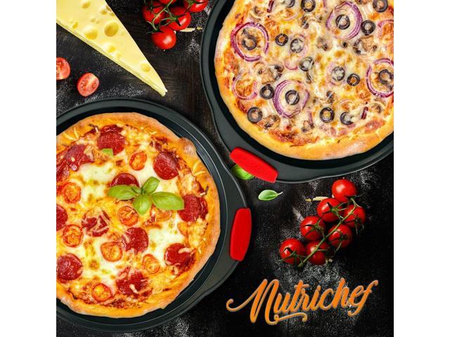 NutriChef 2-Pc. Non-Stick Pizza Tray with Silicone Handle - Round Steel Pizza Pan with Perforated Holes, SKU NCBPIZX2