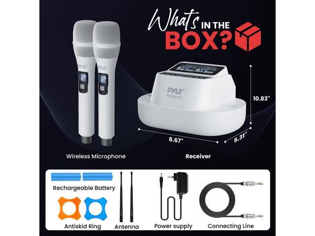 Pyle UHF Wireless Microphone System - Includes (2) USB Rechargeable Battery Handheld Mics, Fixed Frequency, SKU PDWM3100
