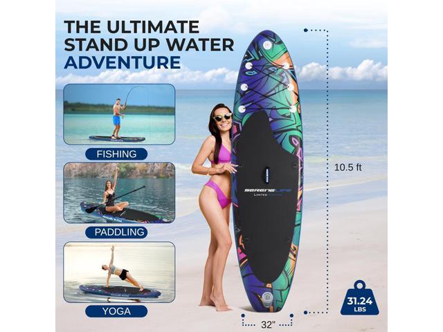 SereneLife Rising Flow Inflatable Stand-Up Paddle Board (SUP) - 106 with Waterproof Mobile Phone Case & Accessories, SLSUPB636
