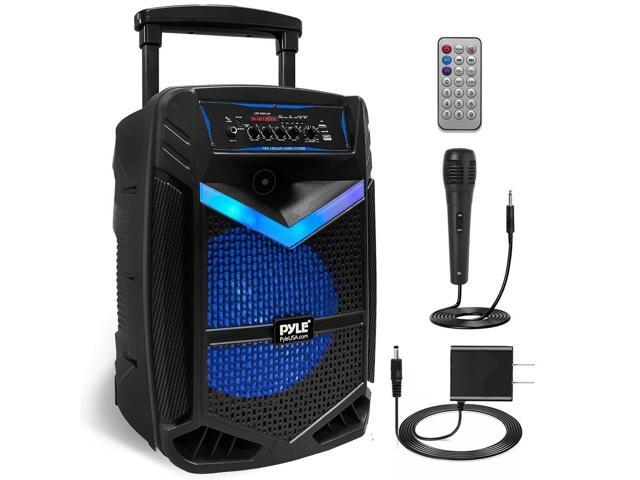 Pyle 12 Portable Bluetooth PA Speaker System - 800W Max Power, Rechargeable Battery, LED Party Lights, FM Radio & Wired Microphone, SKU PPHP1242B