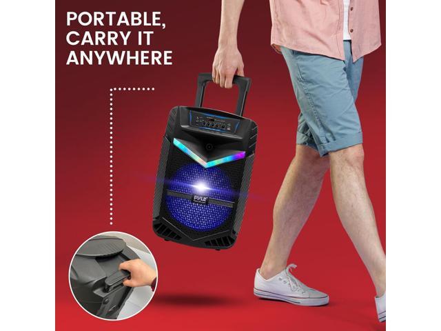 Pyle 12 Portable Bluetooth PA Speaker System - 800W Max Power, Rechargeable Battery, LED Party Lights, FM Radio & Wired Microphone, SKU PPHP1242B