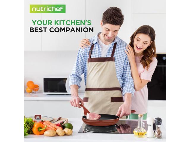 NutriChef 17-Piece Stackable Non-Stick Kitchenware Cookware Set - Brown (NCCWSTKBR)