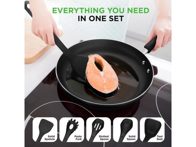 NutriChef 17-Piece Stackable Non-Stick Kitchenware Cookware Set Black (NCCWSTKBLK)