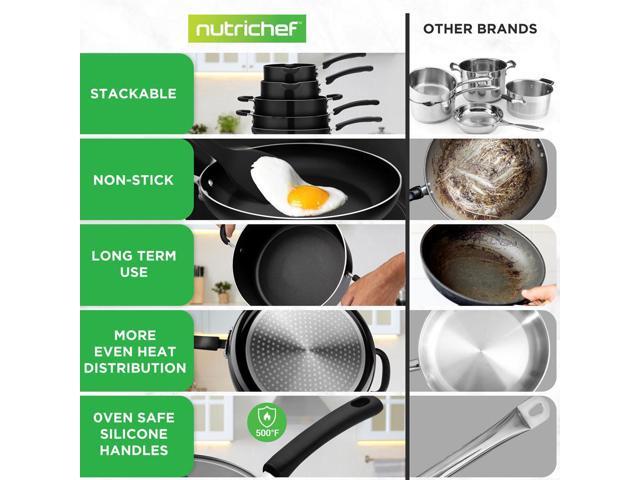 NutriChef 17-Piece Stackable Non-Stick Kitchenware Cookware Set Black (NCCWSTKBLK)