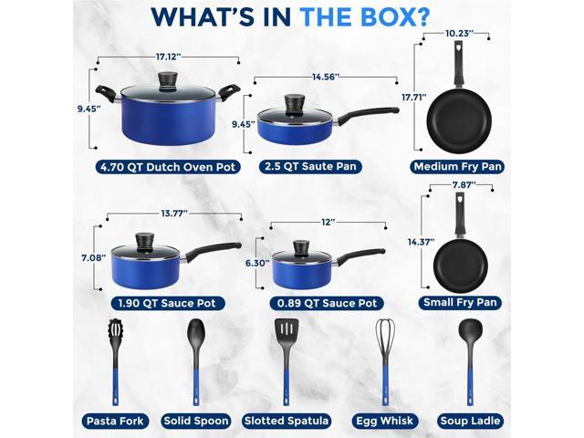 SereneLife 15-Piece Non-Stick Kitchenware Pots & Pans Set Blue (SLCW15BLU)