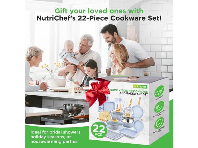 NutriChef 22-Piece Kitchenware, Kitchen Tools, and Bakeware Set Moon Grey Marble (NCCW22GRA)