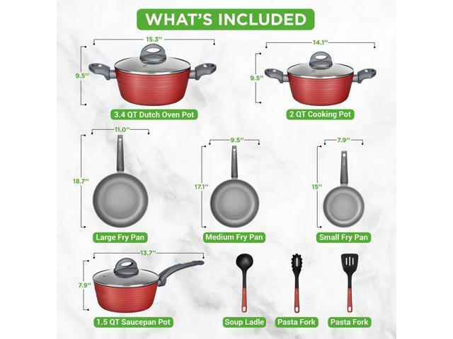 NutriChef 12-Piece Non-Stick Kitchenware Pots & Pans Set Red (NCCW12RED)
