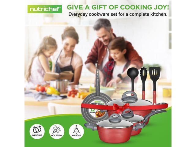 NutriChef 12-Piece Non-Stick Kitchenware Pots & Pans Set Red (NCCW12RED)