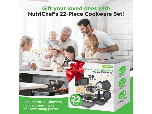 NutriChef 22-Piece Kitchenware, Kitchen Tools, and Bakeware Set Black Marble (NCCW22BLK)
