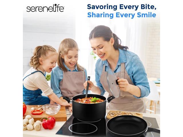SereneLife 15-Piece Non-Stick Kitchenware Pots & Pans Set Black (SLCW15BLK)