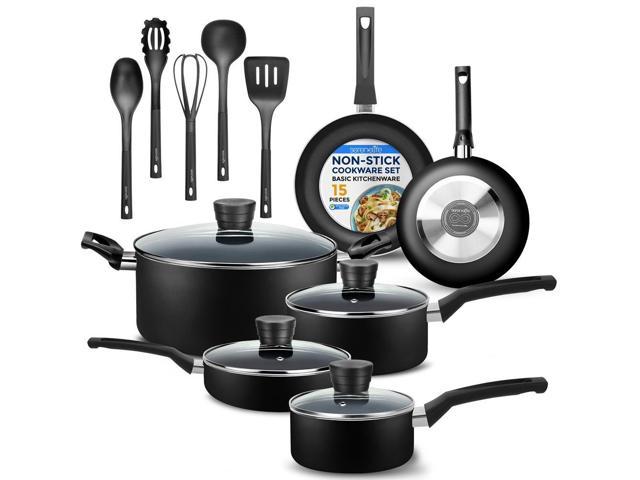 Photos - Bakeware SereneLife 15-Piece Non-Stick Kitchenware Pots & Pans Set Black  SLCW15BLK(SLCW15BLK)