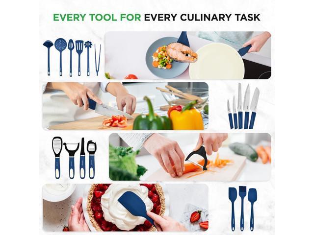 NutriChef 54-Piece Kitchenware, Kitchen Tools, and Bakeware Set Blue Gray (NCCW54GRA)