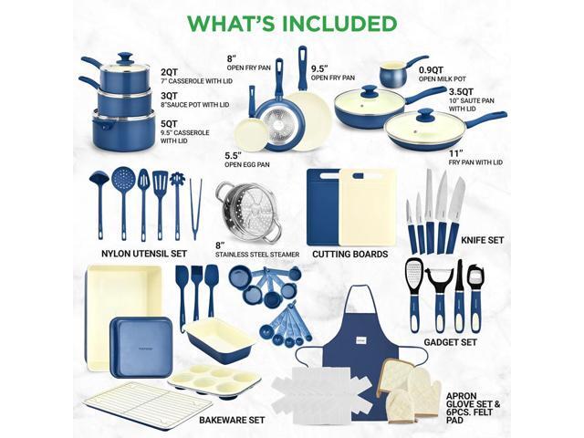 NutriChef 54-Piece Kitchenware, Kitchen Tools, and Bakeware Set Blue Gray (NCCW54GRA)