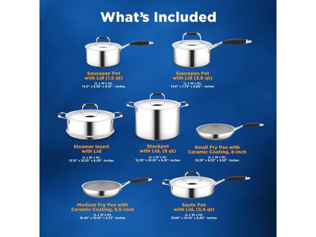 NutriChef 12-Piece Clad Stainless Steel Kitchenware Pots & Pans Set Prestige Ceramic Non-Stick Coating (NCSSS12)