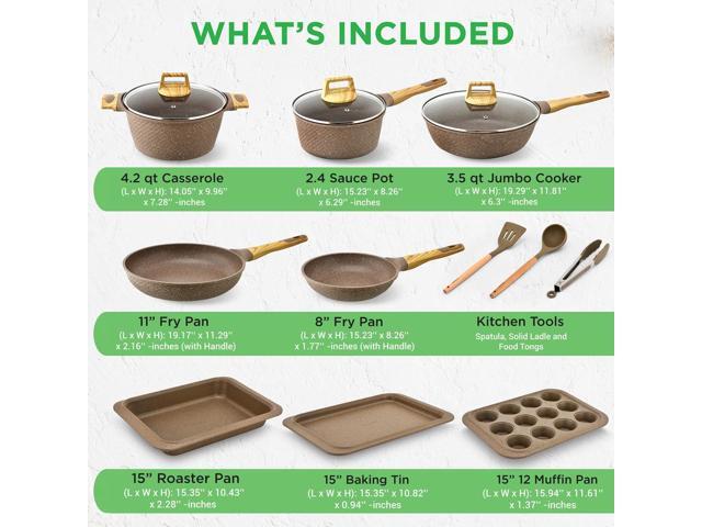 NutriChef 22-Piece Home Kitchen Cookware and Bakeware Set Maroon Marble (NCCW22MAR)