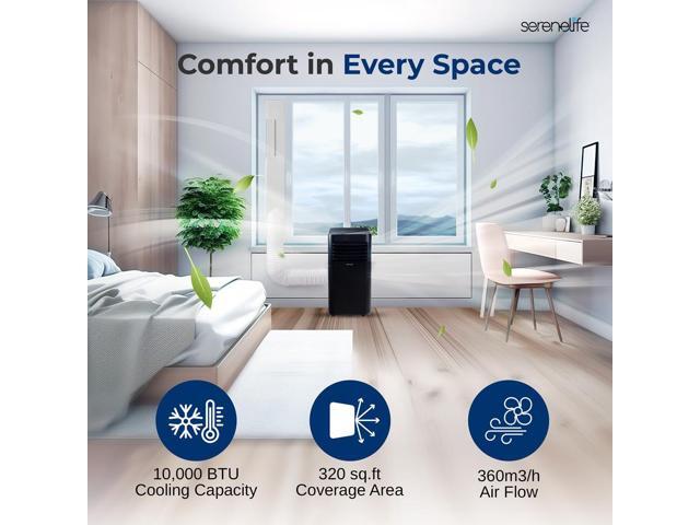 SereneLife 10,000 BTU Portable Air Conditioner with Dehumidifier & Fan - Black (SLPAC19B)
