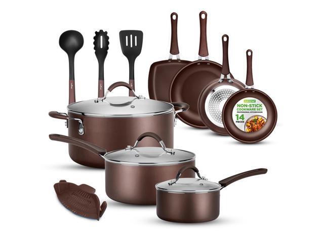 NutriChef 14-Piece Non-Stick Kitchen Cookware Set - Pots & Pans (NCCW14SBR)