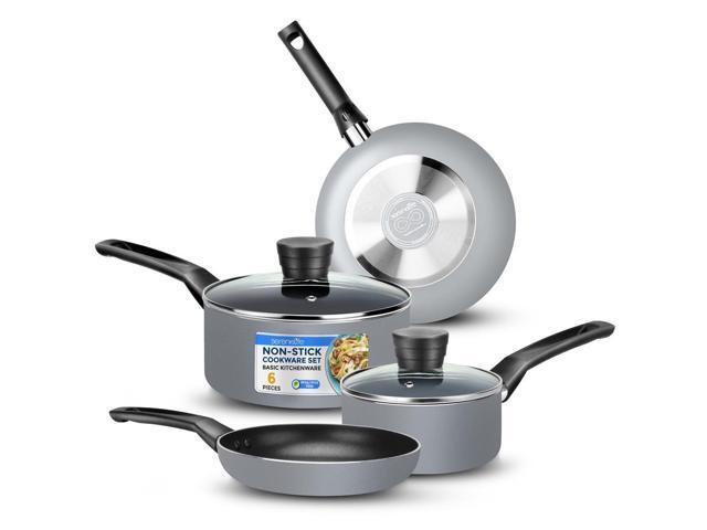 SereneLife 6-Piece Non-Stick Kitchen Cookware Set - Pots & Pans (SLCW6GRY)