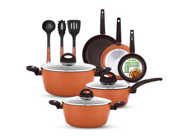 Photos - Bakeware NutriChef 12-Piece Non-Stick Kitchen Cookware Set - Coffee & Brown  NCCW12BRW(NCCW12BRW)