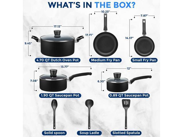 SereneLife 11-Piece Non-Stick Kitchen Cookware Set - Black (SLCW11BLK)