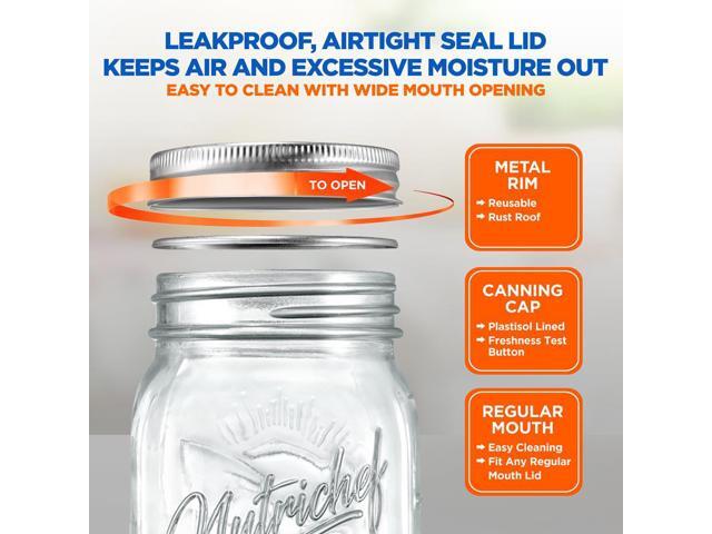 NutriChef 12-Piece Glass Mason Jars with Lids - 16oz Airtight Storage (NCMSJ12)