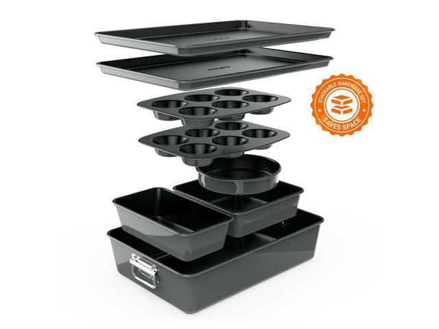 Photos - Bakeware NutriChef 8-Piece Non-Stick Stackable Carbon Steel  Set - Gray  NCBKSTK7(NCBKSTK7)