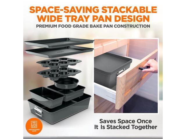 NutriChef 8-Piece Non-Stick Stackable Carbon Steel Bakeware Set - Gray (NCBKSTK7)