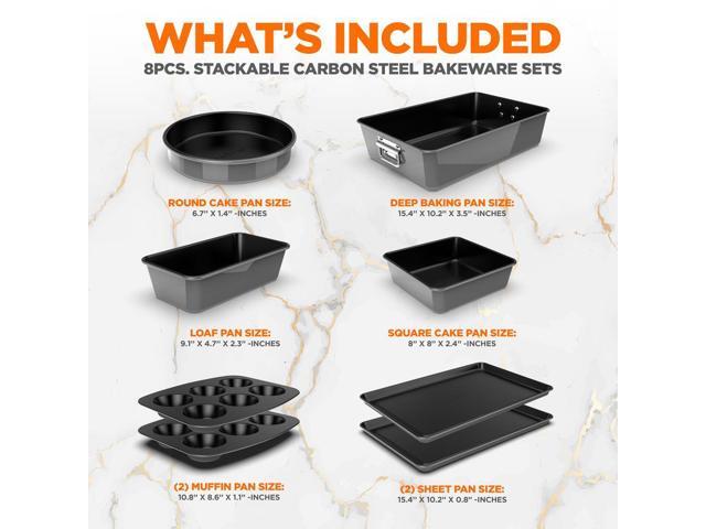 NutriChef 8-Piece Non-Stick Stackable Carbon Steel Bakeware Set - Gray (NCBKSTK7)
