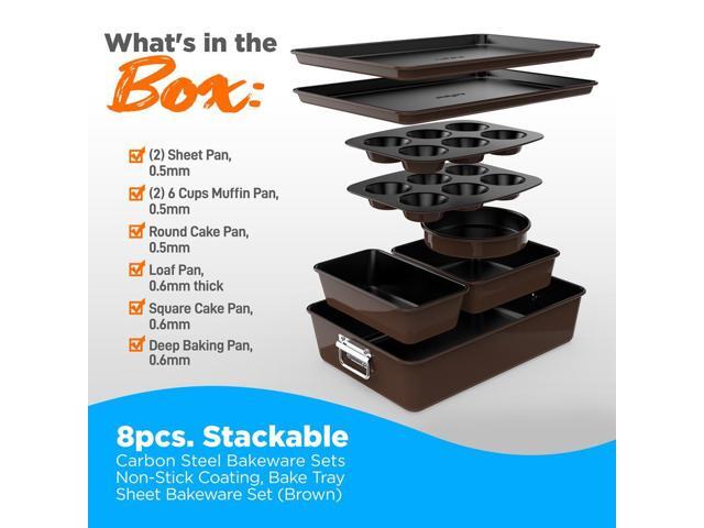 NutriChef 8-Piece Non-Stick Stackable Carbon Steel Bakeware Set - Brown (NCBKSTK)