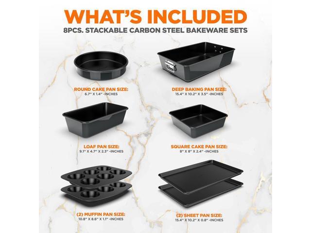 NutriChef 8-Piece Non-Stick Stackable Carbon Steel Bakeware Set - Black (NCBKSTK3)