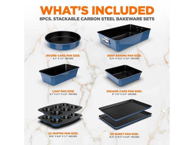 NutriChef 8-Piece Non-Stick Stackable Carbon Steel Bakeware Set - Blue (NCBKSTK9)