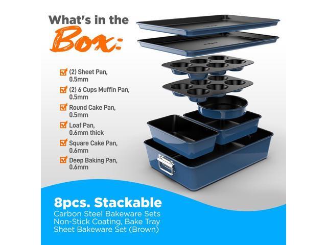 NutriChef 8-Piece Non-Stick Stackable Carbon Steel Bakeware Set - Blue (NCBKSTK9)