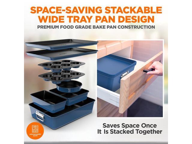 NutriChef 8-Piece Non-Stick Stackable Carbon Steel Bakeware Set - Blue (NCBKSTK9)