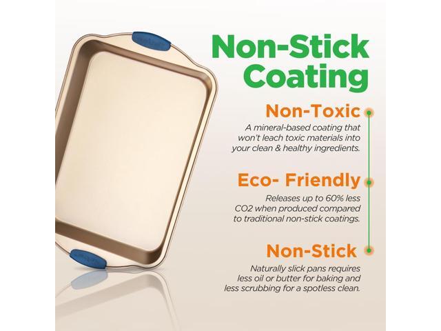 NutriChef 10-Piece Non-Stick Carbon Steel Bakeware Set with Blue Silicone Handles - Gold Coating (NCSBSG60)