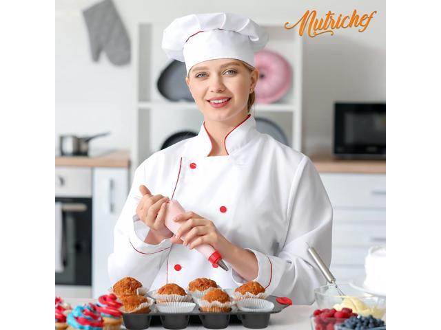 NutriChef 8-Piece Non-Stick Carbon Steel Bakeware Set with Red Silicone Handles - Gray Coating (NCSBS8S)